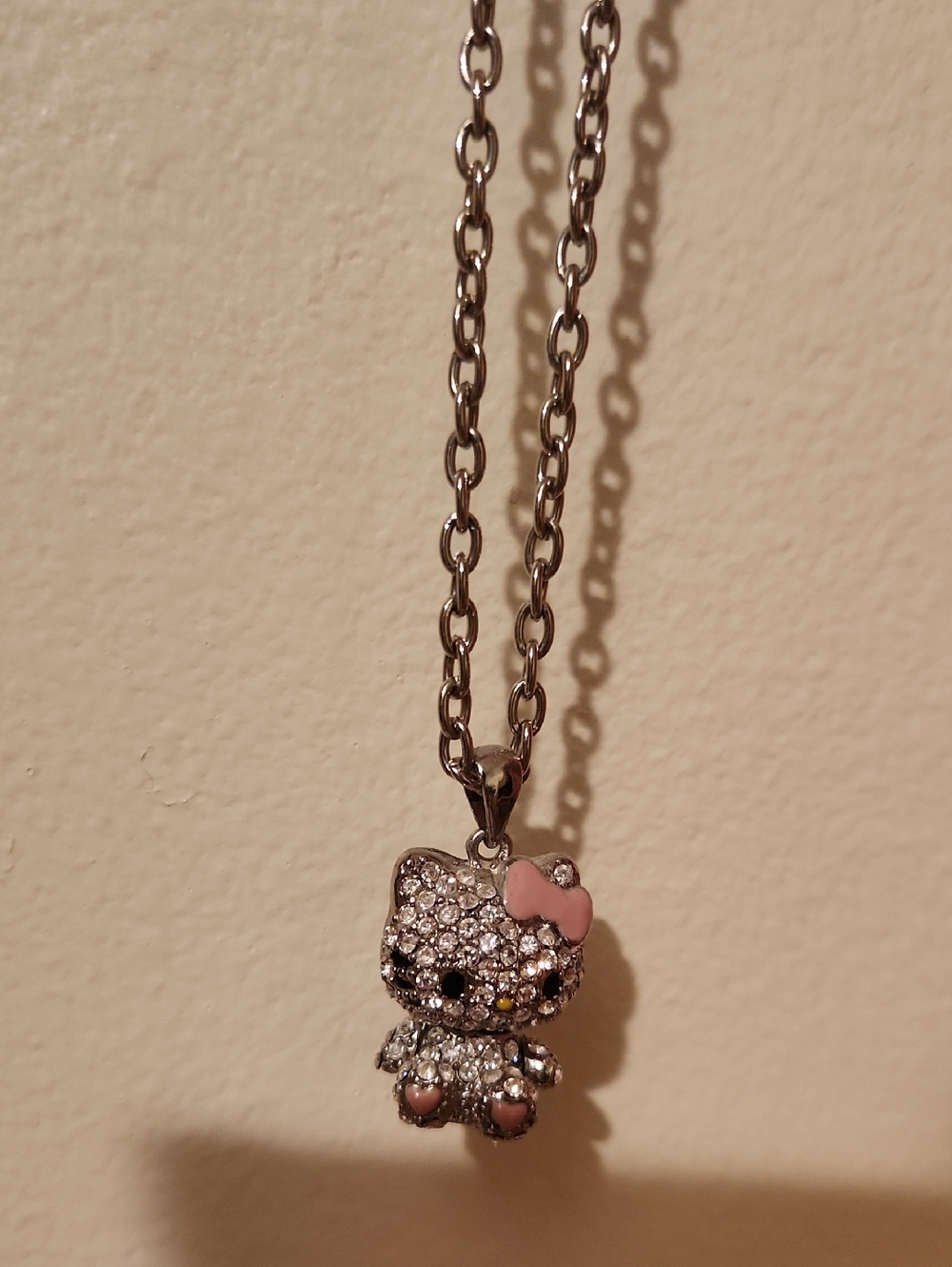 Hello Kitty Silver Crystal Pendant Necklace with Pink Accents